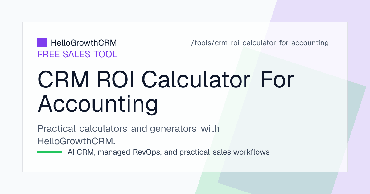 Worksheet showing accounting firm CRM ROI inputs including monthly enquiries, proposal win rate, retainer renewal rate and admin hours recovered