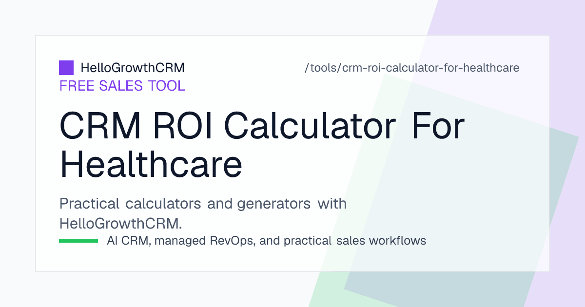 Healthcare CRM ROI worksheet listing enquiry, booking, no-show and revenue inputs