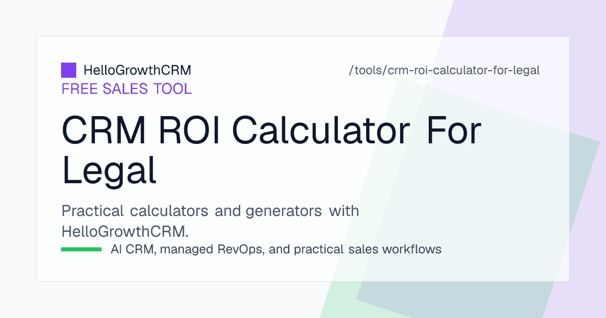 Legal CRM ROI worksheet listing intake enquiries, consultation rate, retention and realised fee