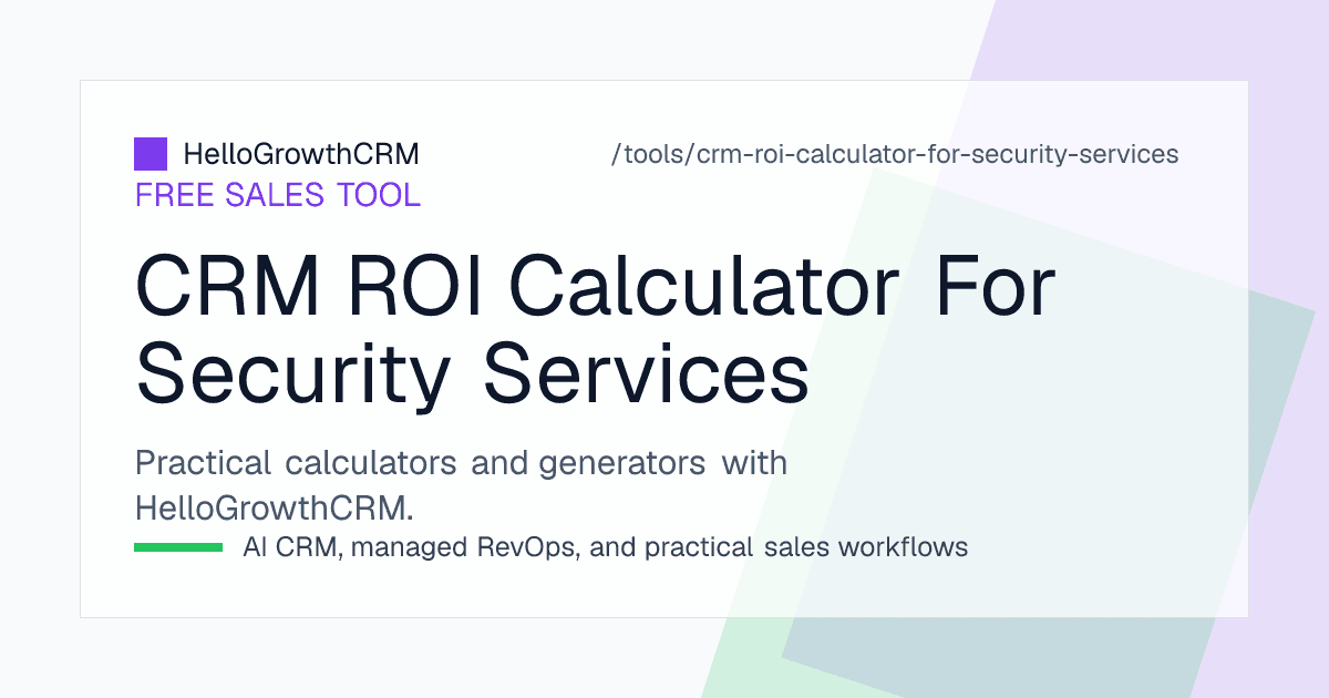 Security agency CRM ROI worksheet listing active site contracts, contracts lost at renewal and headcount expansions with illustrative annual values