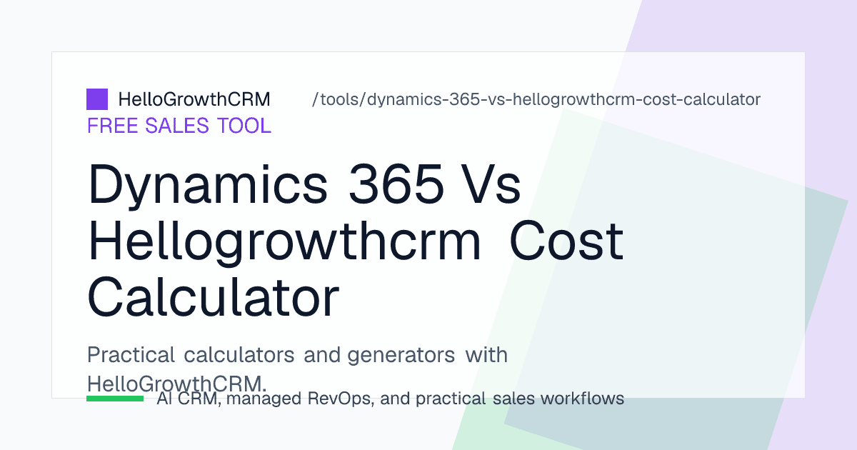 Enterprise CRM cost worksheet covering licence classes, low-code platform capacity, data storage and partner implementation against HelloGrowthCRM pricing