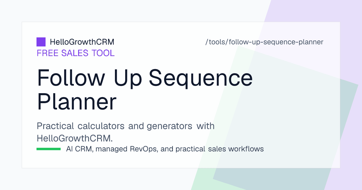 Follow up sequence planner showing day offsets, channels, owners and exit rules for a multi-touch sales cadence