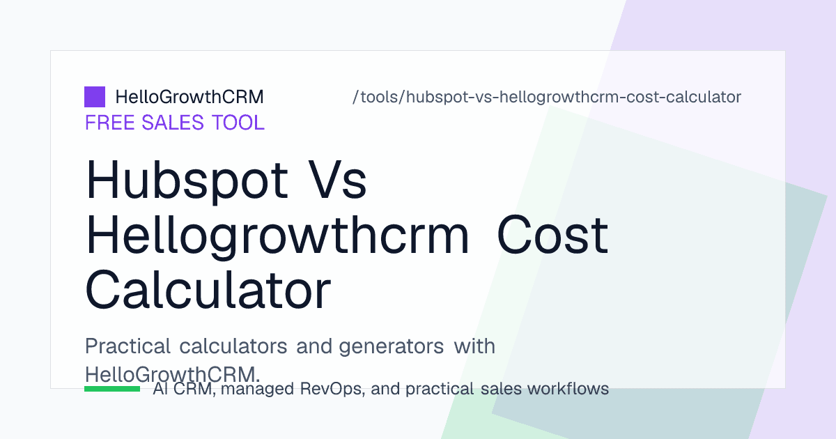 CRM total cost of ownership worksheet comparing seat types, contact-tier billing, onboarding and capacity packs against HelloGrowthCRM per-user pricing