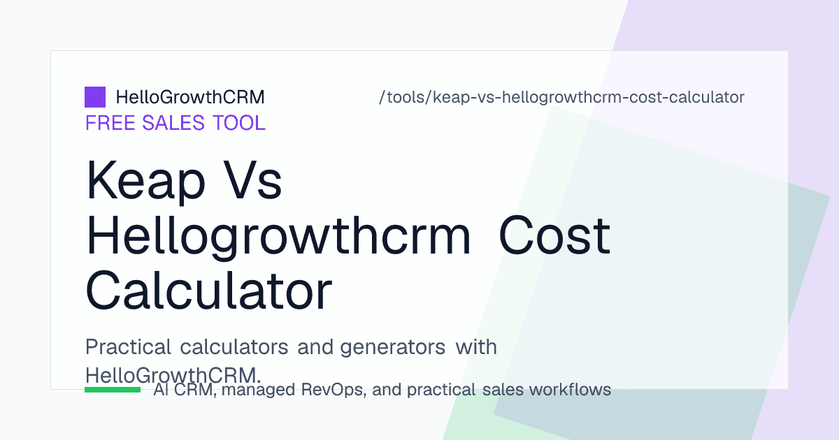 Small business automation platform cost worksheet covering onboarding, contact tiers, extra users and campaign build time against HelloGrowthCRM pricing