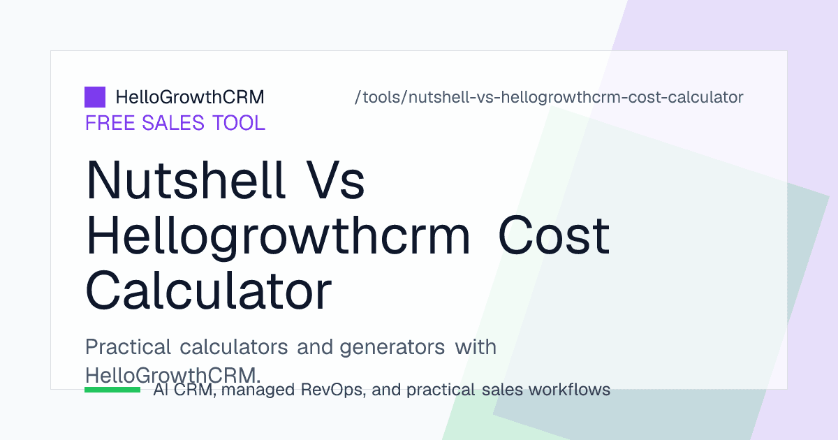 SMB CRM cost worksheet combining per-seat pricing with audience-priced marketing, storage and channel tools against HelloGrowthCRM pricing