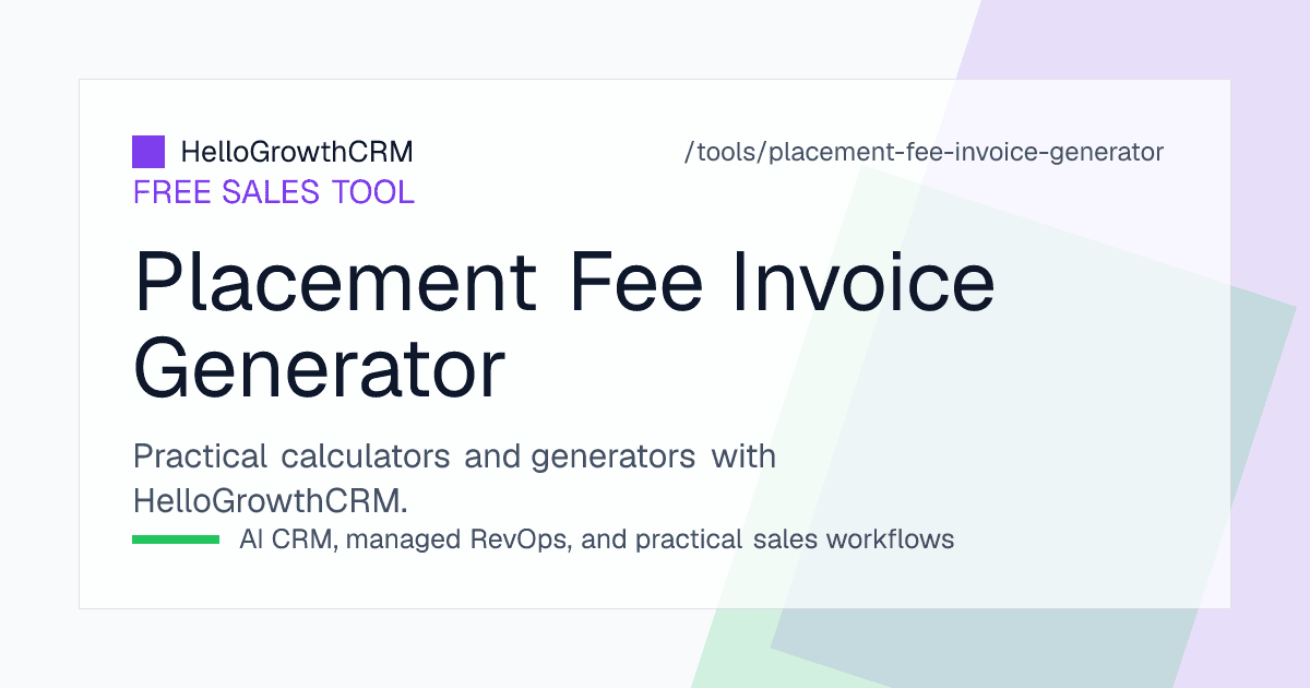 Placement fee invoice generator showing candidate, offered CTC, fee percentage, GST split and replacement guarantee window