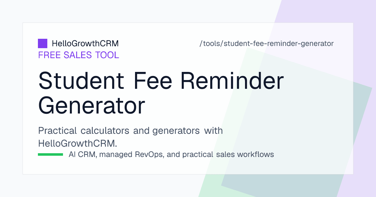 Student fee reminder generator showing instalment due dates, balance after concession and scheduled parent reminders