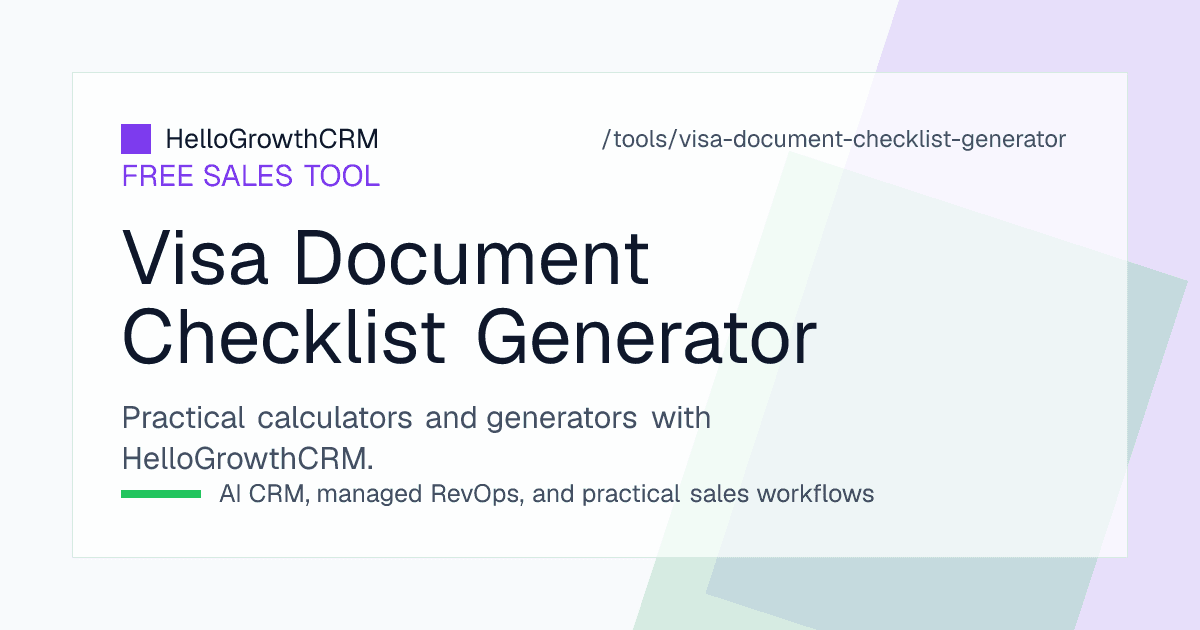 Visa file checklist showing document items with format requirement, recency rule and collection status per applicant