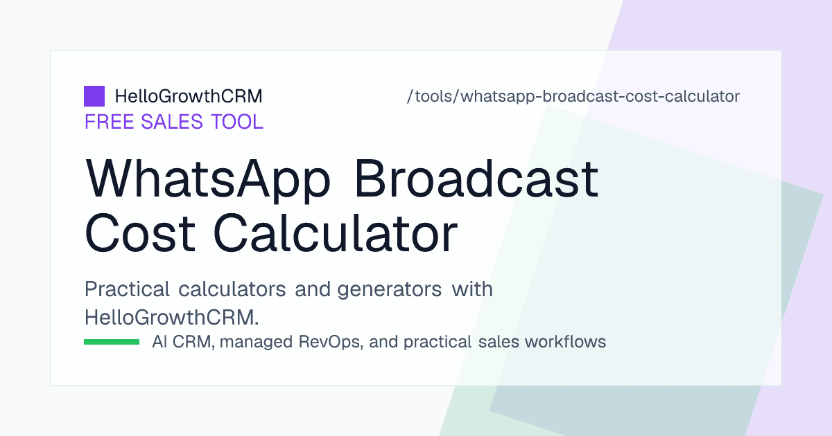 WhatsApp broadcast cost calculator showing reachable audience, template category, rate per unit, platform fee and cost per reply