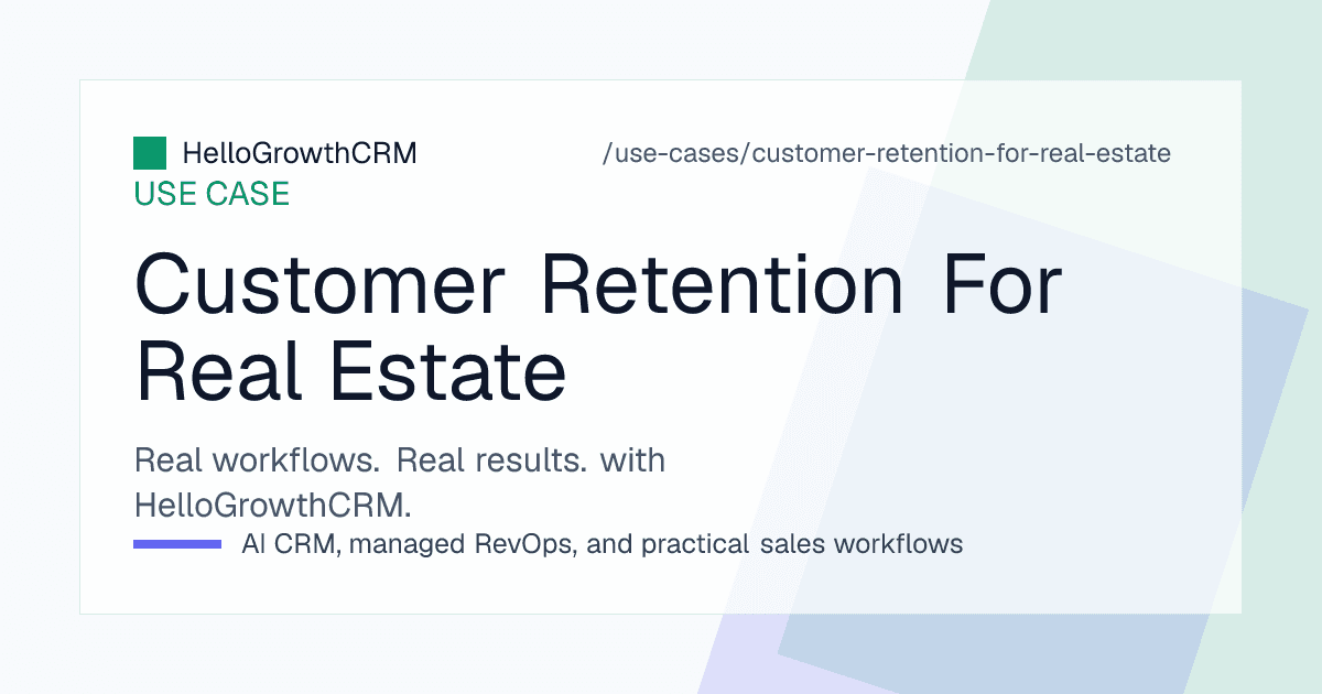HelloGrowthCRM retention view showing buyers by possession stage, referral opportunities and past buyers matching a new launch