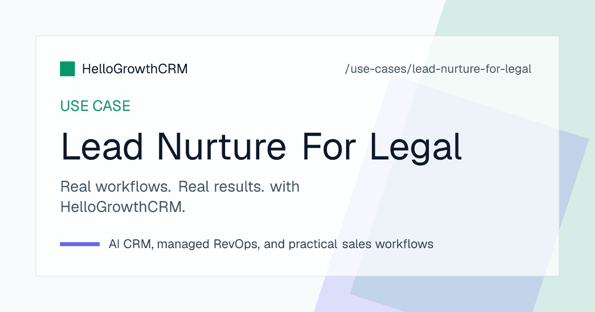 HelloGrowthCRM legal intake view showing screened enquiries, conflict check status, consultation bookings and engagement follow-up by matter type