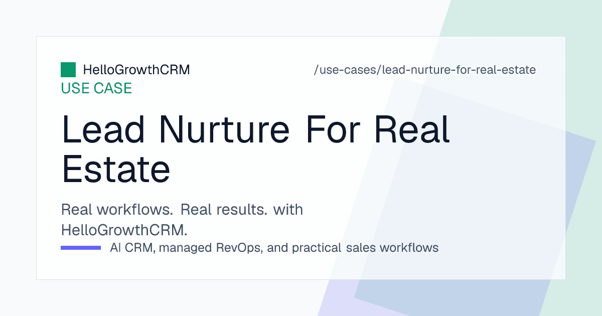 HelloGrowthCRM real estate nurture view showing the new enquiry queue with response countdown, buyer timeline segments, site visit schedule and revival list