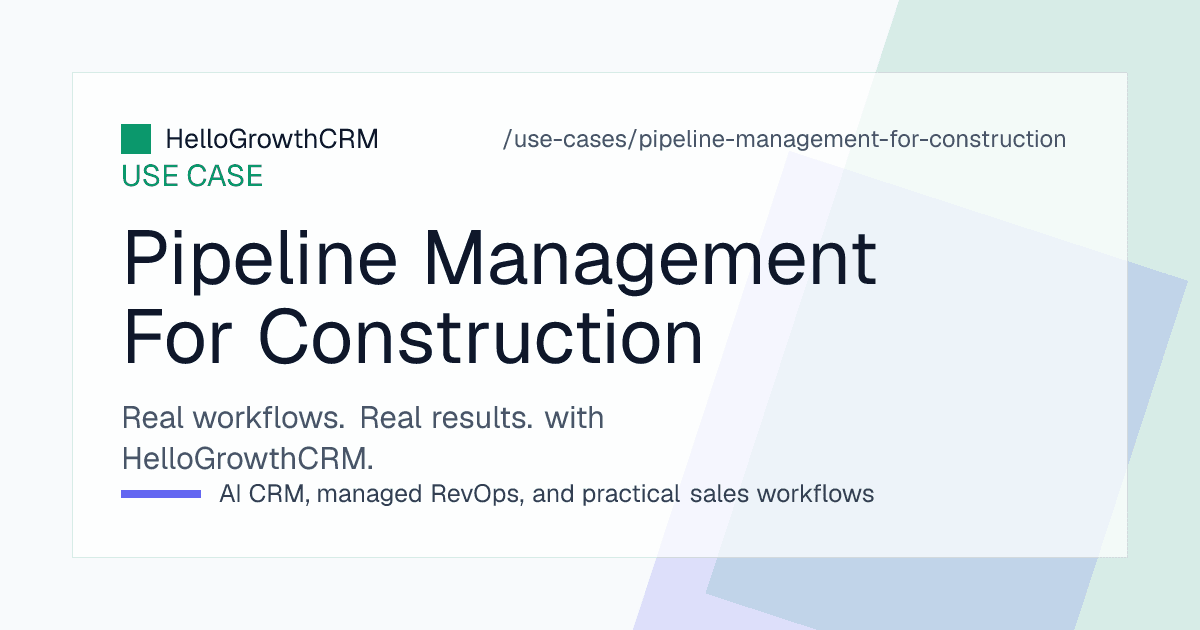 HelloGrowthCRM construction view showing a tender register with bid decisions, estimating load, expected award dates and deposits outstanding by bid