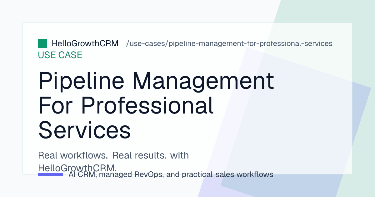 HelloGrowthCRM professional services view showing opportunities with origination owners, pursuit effort, bid decisions and bench availability alongside the pipeline