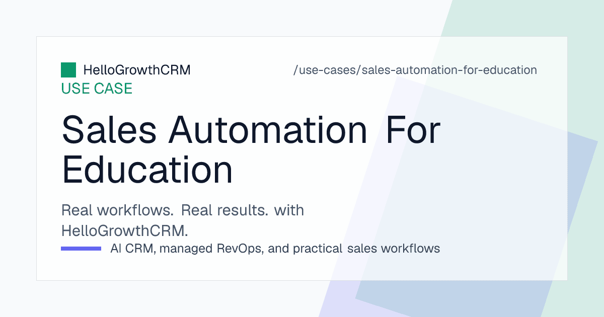 HelloGrowthCRM education funnel showing admission enquiries by course, demo classes booked and fee quotes awaiting follow-up