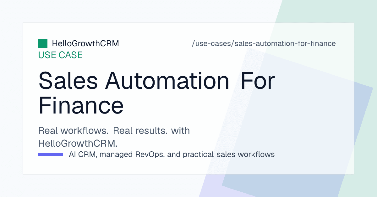 HelloGrowthCRM finance pipeline showing applications by stage, pending document checklists and upcoming renewal reminders