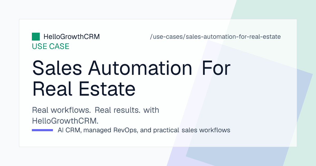 HelloGrowthCRM real estate view showing portal enquiries, site-visit schedule, follow-up sequences and booking stages