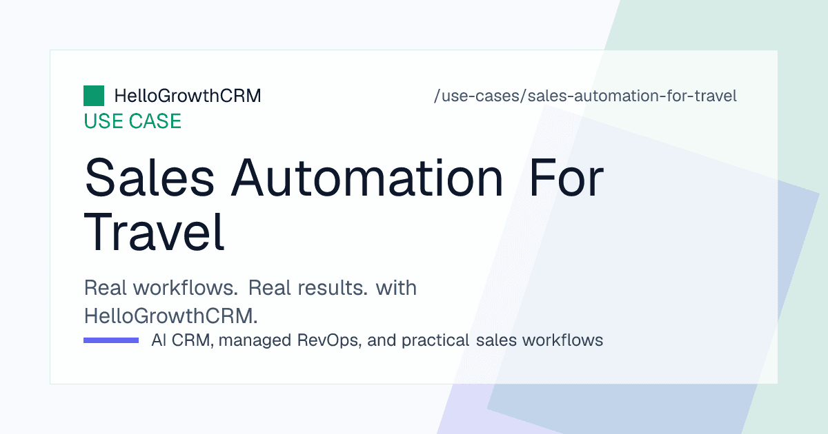 HelloGrowthCRM travel pipeline showing enquiries by destination, itineraries awaiting follow-up and payment instalments due