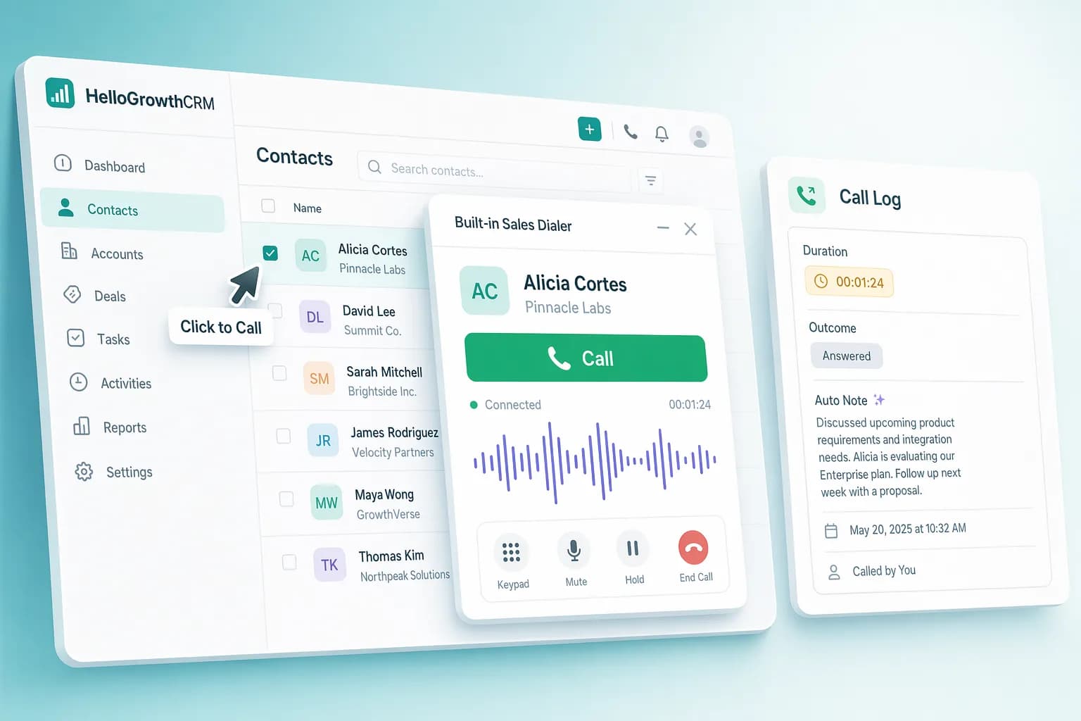 CRM with built-in phone dialer and call recording software for sales teams