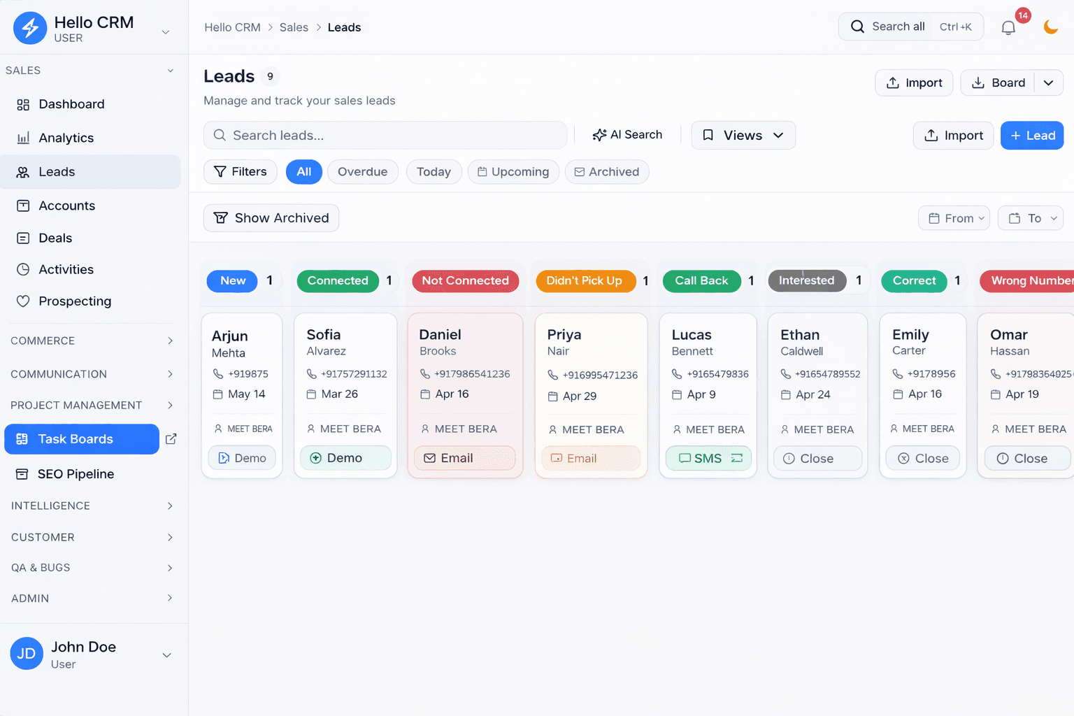 AI lead scoring dashboard showing fit and intent scores for sales pipeline prioritization