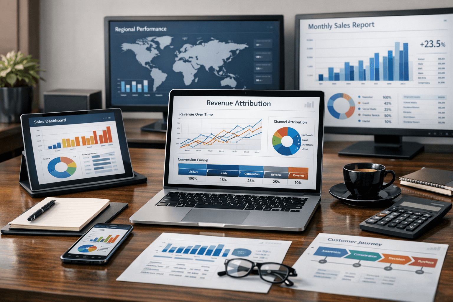 Revenue attribution dashboard for channels and campaigns