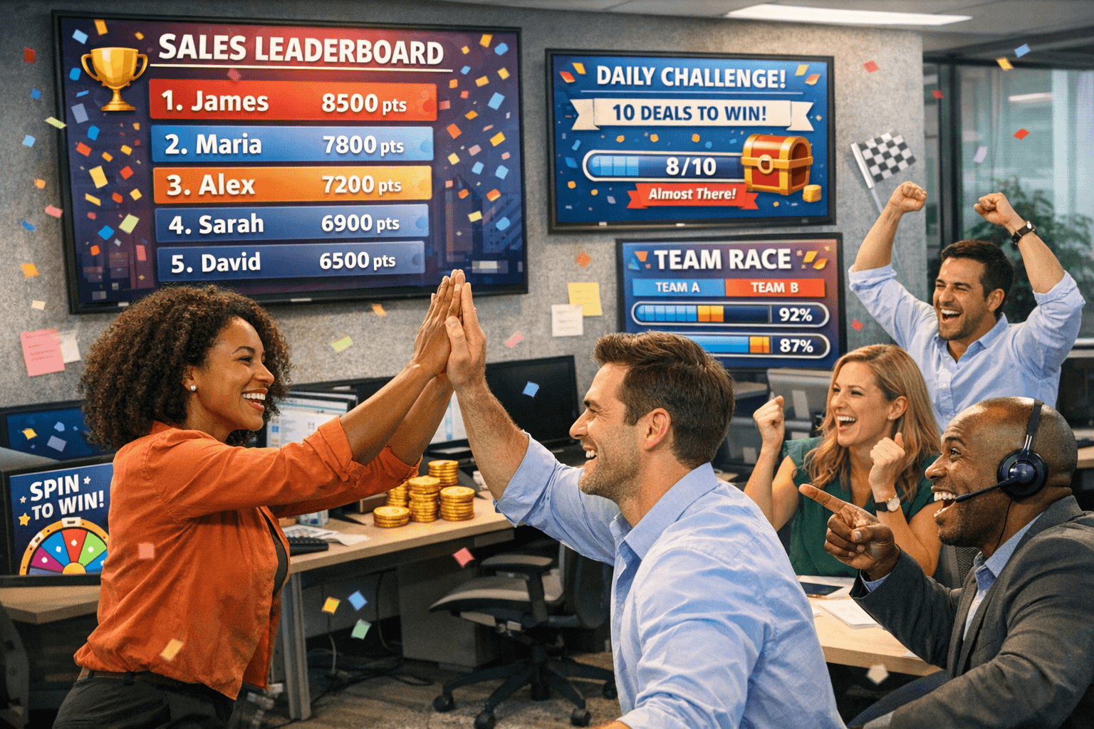 Sales gamification leaderboards and performance dashboards