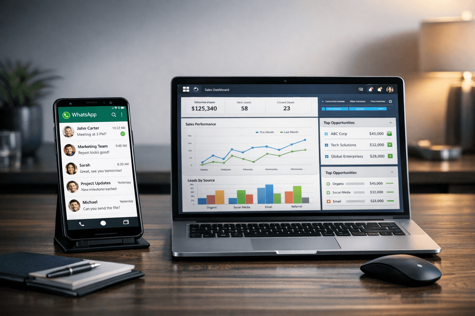 WhatsApp and SMS messaging inside CRM for two-way conversations
