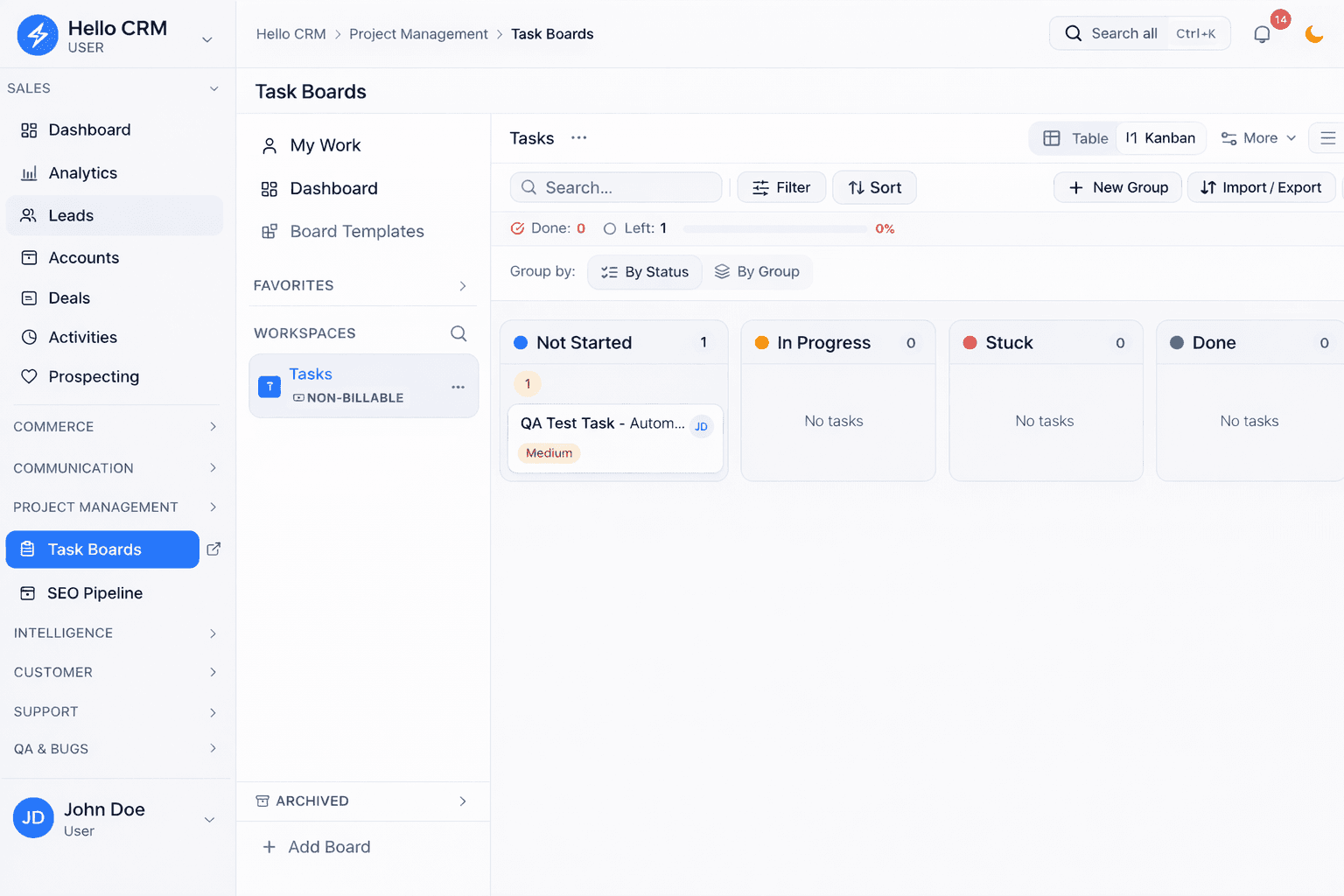 Sales task boards with Kanban and calendar views for pipeline management