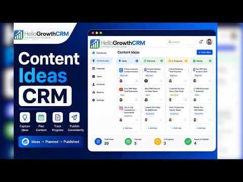 YouTube thumbnail — Organize and Manage Content Ideas in HelloGrowthCRM