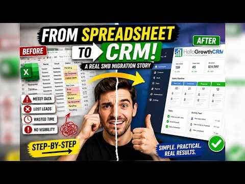 YouTube thumbnail — From Spreadsheet to CRM  A Real SMB Migration Story Step by Step