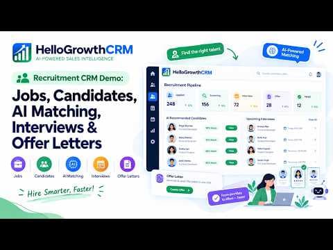 YouTube thumbnail — Recruitment CRM Demo: Jobs, Candidates, AI Matching, Interviews & Offer Letters (Hindi)