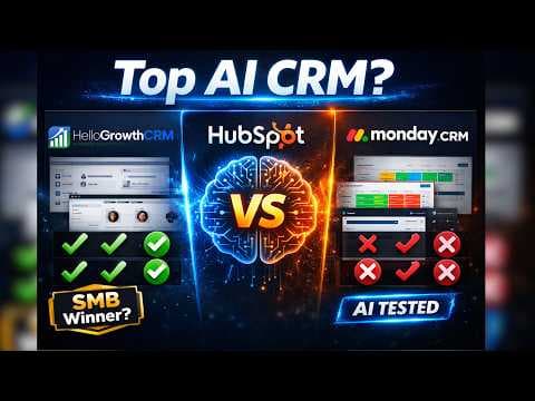 YouTube thumbnail — HelloGrowthCRM vs HubSpot vs Monday CRM — AI Features Compared