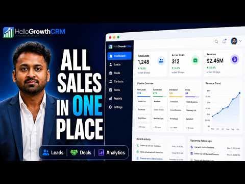 YouTube thumbnail — HelloGrowthCRM Sales Walkthrough | Manage Leads, Deals & Pipeline Analytics in One Dashboard