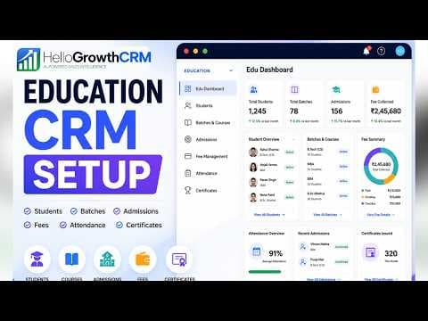 YouTube thumbnail — Education Section Setup — Students, Batches, Admissions & Fees