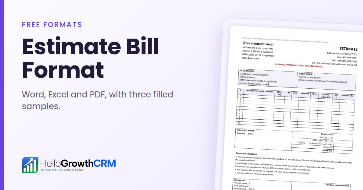 Estimate Bill Format: Free Templates