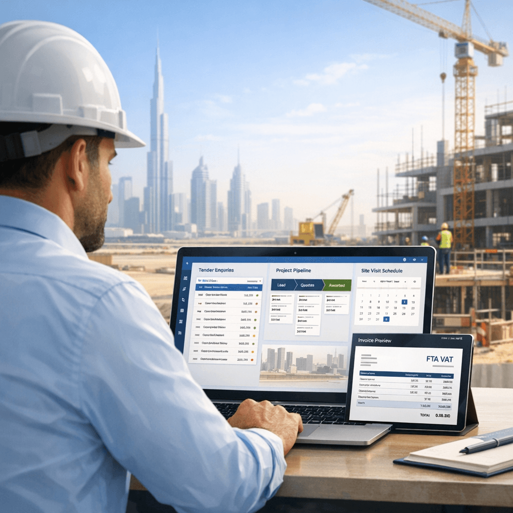 CRM for Dubai Construction Contractors: Tracking Tender Enquiries, Site Visits, and FTA VAT-Compliant Invoicing (UAE)