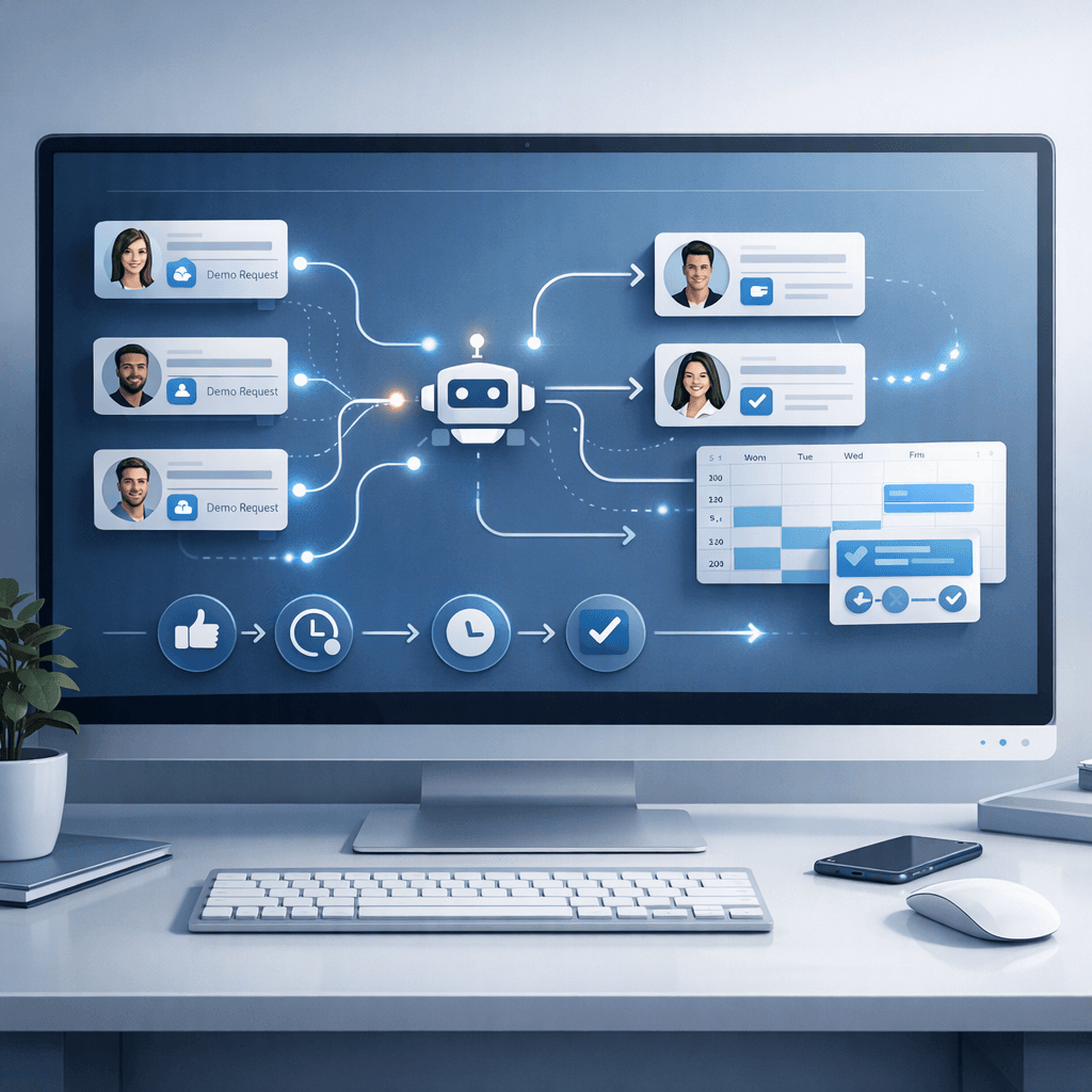 HelloGrowthCRM Workflow Builder Template for Auto-Assigning Demo Requests and Booking Follow-Ups
