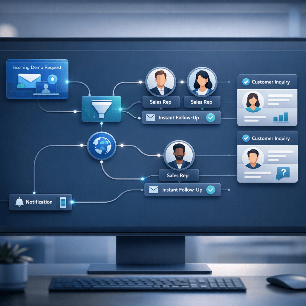 HelloGrowthCRM Workflow Builder Template for Demo Request Routing and Instant Follow-Up