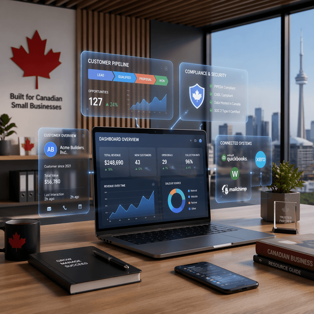 HubSpot vs Zoho CRM vs HelloGrowthCRM for Canadian SMBs: CASL Compliance, PIPEDA Readiness, and QuickBooks Integration (Canada)