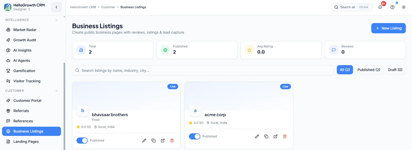 Business Listings screenshot