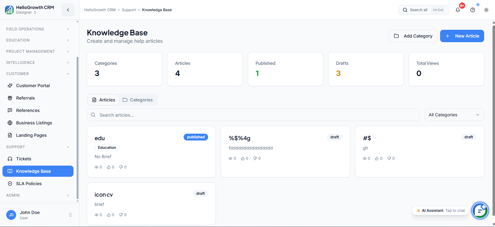 Knowledge Base screenshot