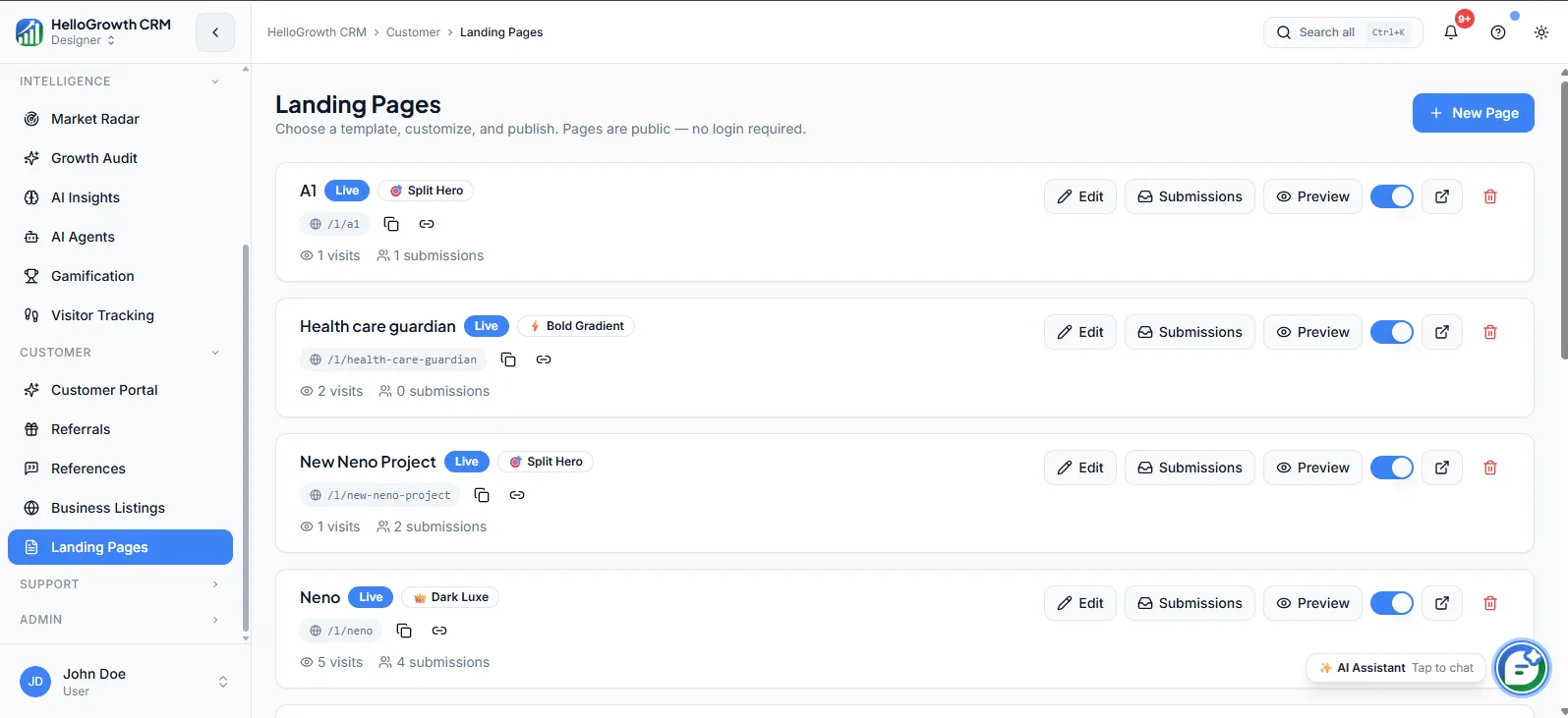 Landing Pages screenshot