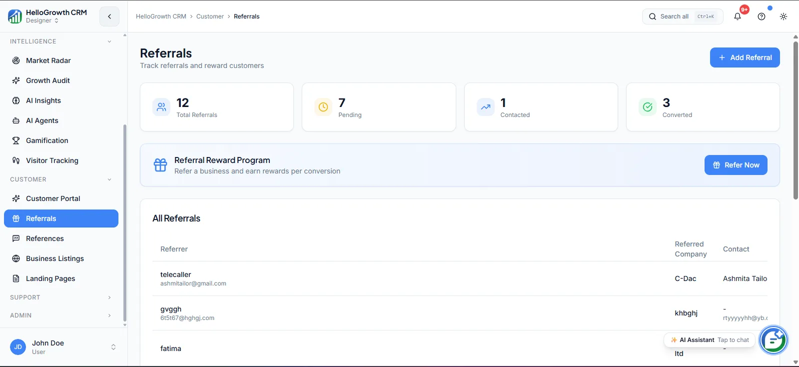 Referrals screenshot
