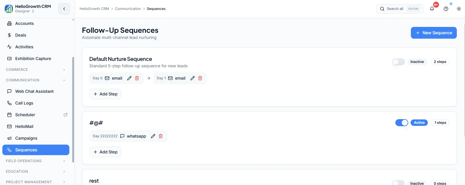 Sequences screenshot