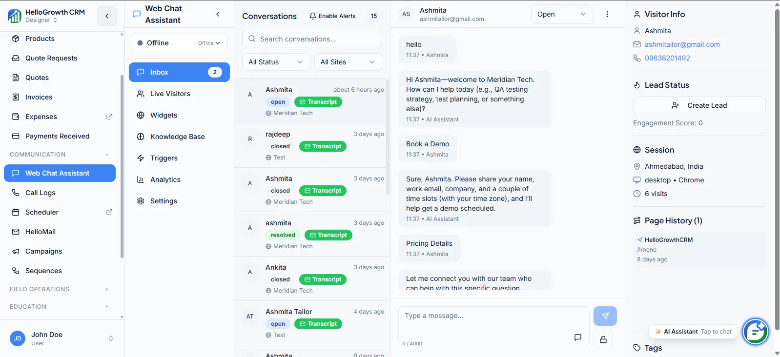 Web Chat Assistant screenshot