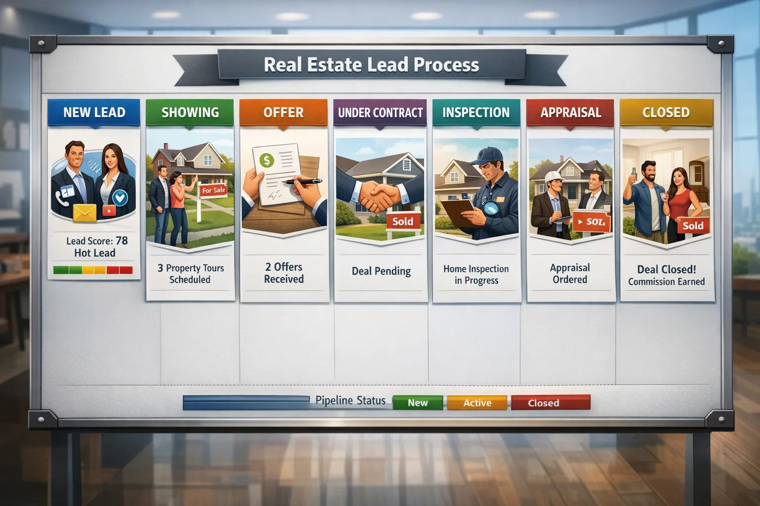 Real Estate Lead Pipeline — Pipeline board view preview