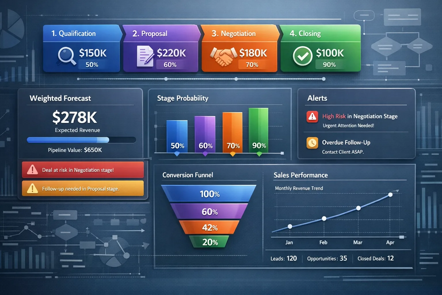 CRM Sales Pipeline Template — Pipeline board view preview
