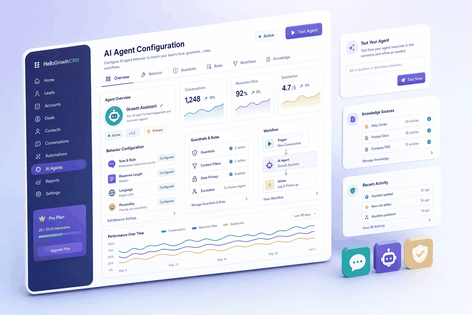 AI Agent Configuration — Settings & Admin | HelloGrowthCRM